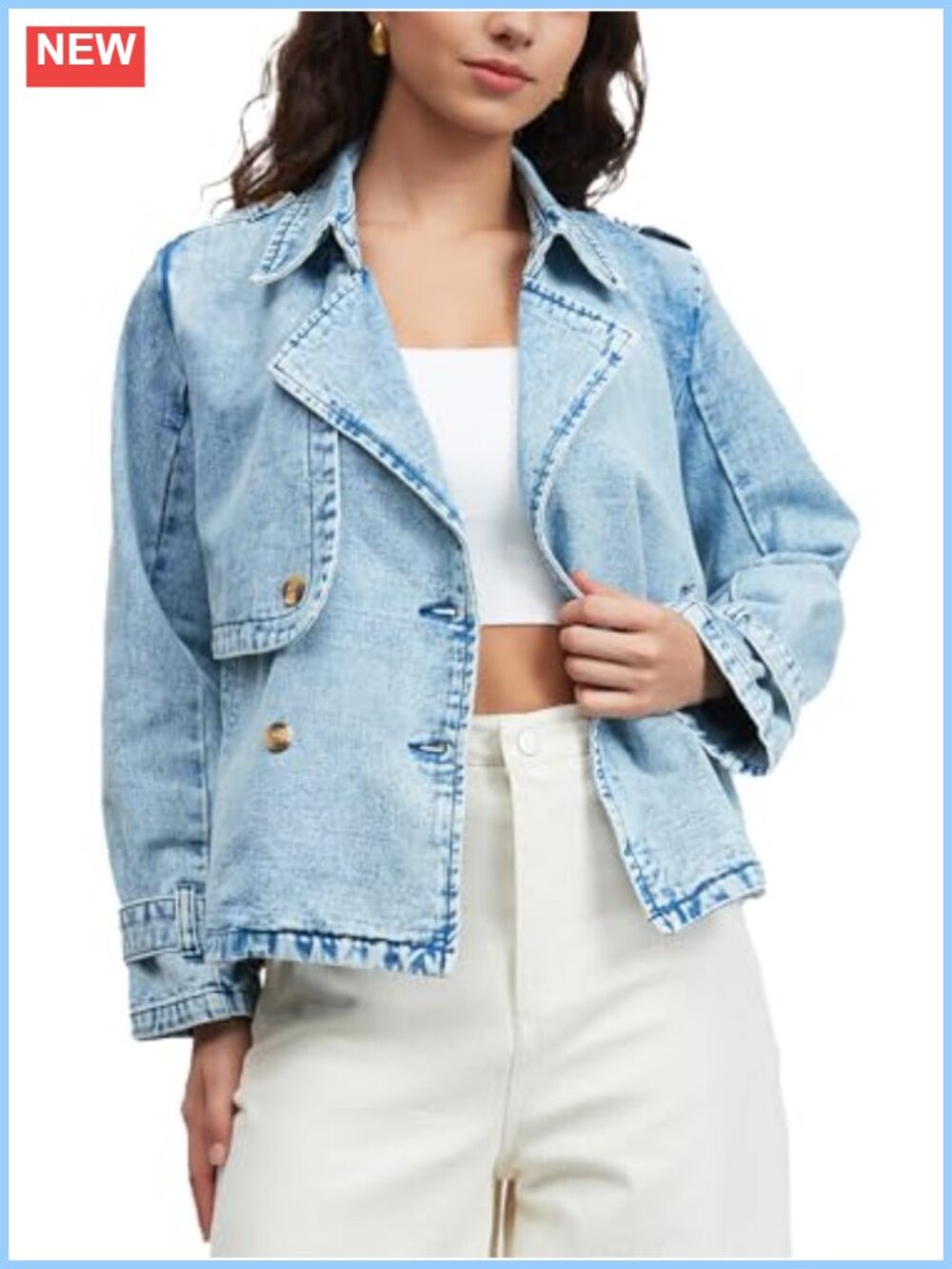 Oversized Double Breasted Denim Jacket Women Long Sleeve Trench Coat